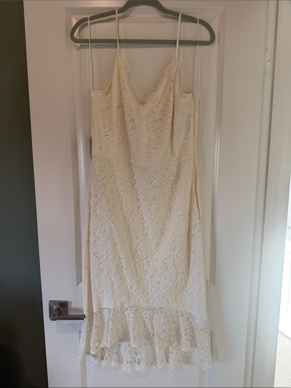 Express Cream Lace Midi Dress with Ruffle Hem